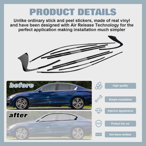 Gloss Black Chrome Delete Blackout Window Cover Decal For Infiniti Q50 2016-2020