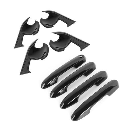 Exterior Door Handle w/ Handle Bowl Cover Trim, Glossy Black, Compatible with Toyota Rav4 2019-2024with Smart Keyhole)