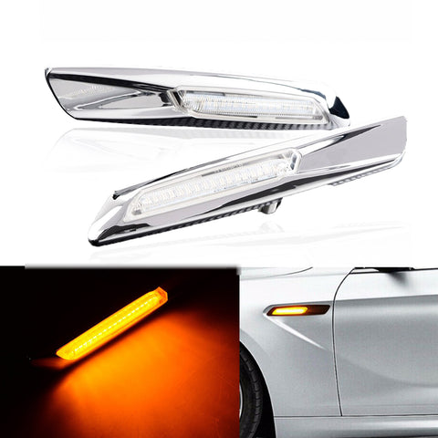 Amber LED Side Marker Light Lamp Assembly for BMW 1 3 5 Series F30 E81, Smoked/ Chrome Silver Housing