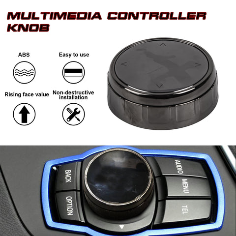 Console Multimedia Knob Switch Button Cover Trim Compatible with BMW 2 3 4 5 7 X3 X4 X5 X6 5-Button iDrive(Black)