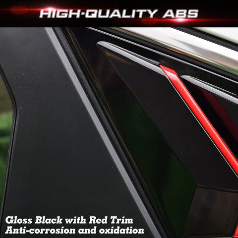 2X Side Air Vent Window Louver Glossy Black w/Red ABS Cover For Honda Civic 2022