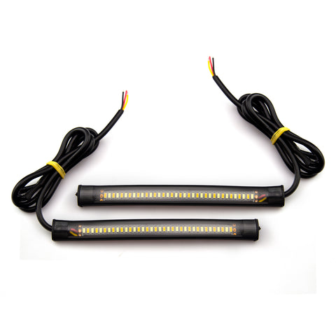2pcs Switchback White Amber Sequential LED DRL Turn Signal Light Strip 36-SMD Waterproof Adjustable LED Light Bar Kit for Motorcycle