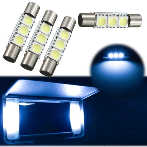 4pcs Xenon White / Ice Blue3-SMD 6641 Fuse LED Replacement Bulbs For Visor Vanity Mirror Lights Package Fit