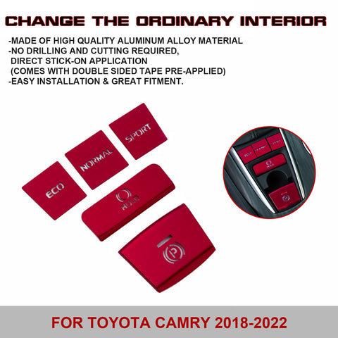 5x Race Red Aluminum Alloy Gear Shift Switch Cover Trim For Toyota Camry 2018-22