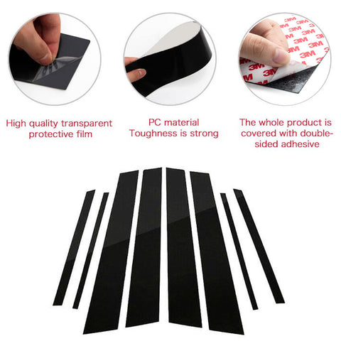 8pcs Glossy Black Car Door Window Pillar Post Trim Cover Molding for Toyota RAV4 2013-2018