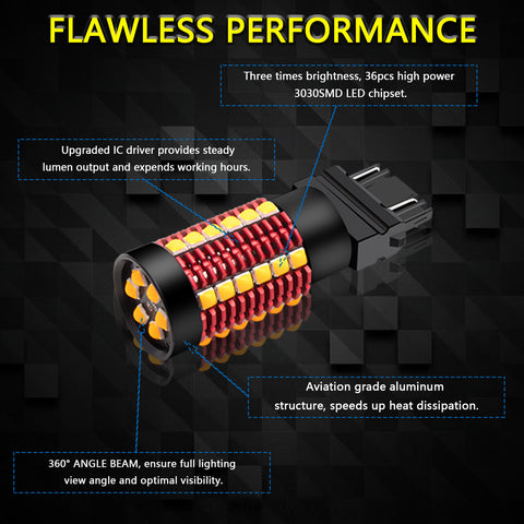 2pcs Error Free 1156 1141 BA15S / 7443 7440 T20 / 1157 2057 7528 BAY15D / 3157 3156 3057 4157 LED Turn Signal Light Bulb, Anti Hyper Flash Canbus Yellow Orange LED Bulb Replacement, No Load Resistor Need