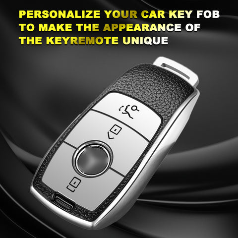 Soft TPU Leather Full Protection Smart Remote Key Fob Cover Case Holder Compatible with Mercedes E S Class 3 Button,Silver