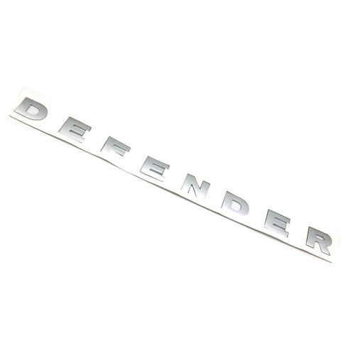 Auto Front Hood Logo Emblem DEFENDER Letter Badge for Land Rover - 1 Set Matte Silver Chrome/ Black ABS