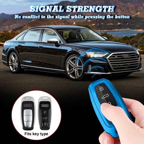 Xotic Tech Blue TPU Key Fob Shell Full Cover Case w/ Blue Keychain, Compatible with Audi A6 C6 C5 A3 A4 B6 B7 B9 B8 A5 A2 Q5L Q3 A1 S3 A4L Q7 A5 A7 A8 Q5 R8 TT S5 S6 S7 S8 Smart Keyless Entry Key
