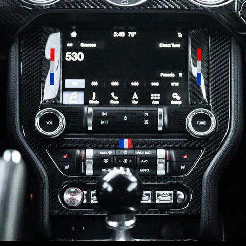 3-Color Bar Carbon Fiber Central Console CD Panel Cover For Ford Mustang 2015+