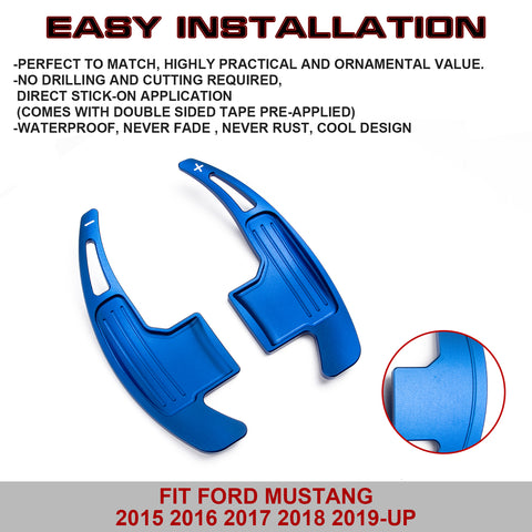 Blue Aluminum Steering Wheel Paddle Shifter Extensions For Ford Mustang 2015-up
