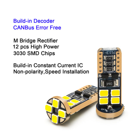 for Toyota Tacoma Tundra 2001-2019 White Error Free LED Backup Reverse Light Bulb, Super Bright 12-SMD 3030 194 168 2825 W5W T10 LED Bulb