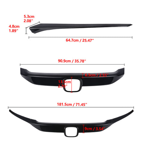 Carbon Fiber Pattern Front Bumper Hood Grill Cover Trim For Honda Civic 2016-up