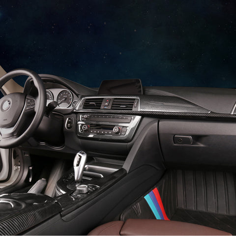 Carbon Fiber Style Center Air Condition CD Panel Decor Cover Trim Compatible With BMW 3 4 Series F30 F31 F34