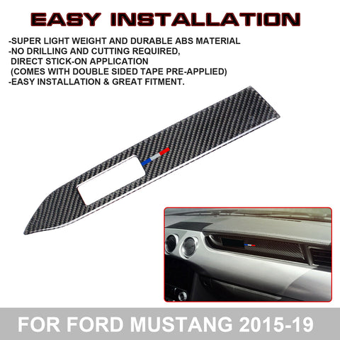 3-Color Strip Bar Carbon Fiber Dash Console Panel Cover Trim For Mustang 2015-up