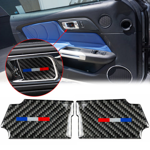 Real Carbon Fiber 3-Color Bar Door Handle Bowl Cover For Ford Mustang 2015-up