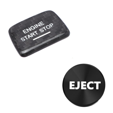 Real Carbon Fiber Engine Start + Black Cigarette Eject Button Cover For Chevy C7
