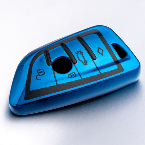 for BMW Key Fob Cover - Soft TPU Front + ABS Shell Back Blade Shape Key Case Pouch Key Protector for BMW X1 X5 X6 1 2 5 Series, Glossy Blue / Red / Silver