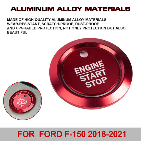 Glossy Red Aluminum Alloy Engine Start Button Cover Trim For Ford F-150 2016-21