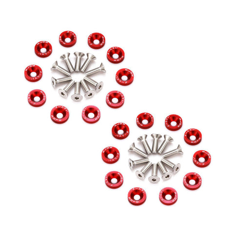 20Pcs CNC Billet Aluminum Engine Bolt Bay Screw Washer Dress Up Kit (Red)