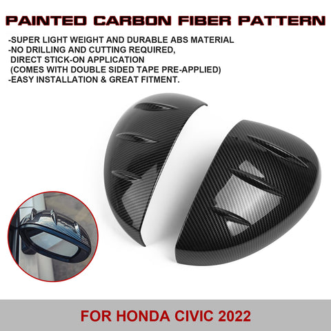 2Pcs Carbon Fiber Texture Rearview Side Mirror Cover Trim For Honda Civic 2022