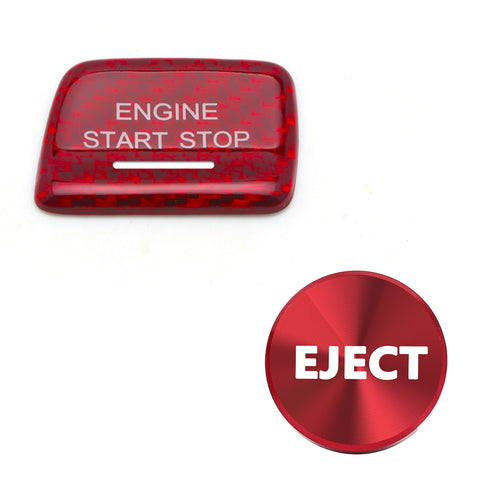 Red Carbon Fiber Engine Start + Cigarette Lighter Eject Button Trim For Chevy C7