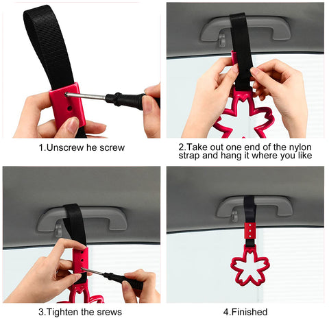 White Tsurikawa Handle Ring Sakura Shaped Japanese Car Warning Loop Decoration