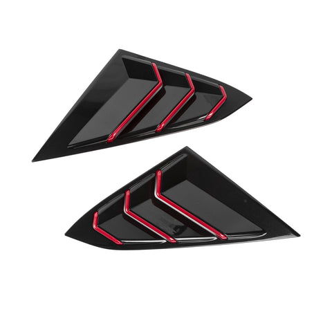 Side Air Vent Window Louver Glossy Black w/Red ABS Cover For Honda Civic 2016-21