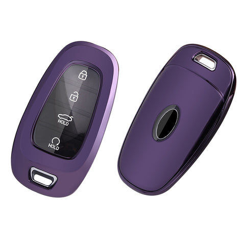 Purple Black Soft TPU Shockproof w/Button Key Fob For Hyundai Sonata 2020-2024