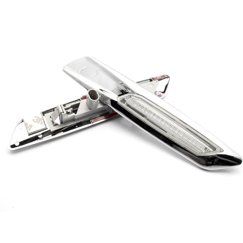 Amber LED Side Marker Light Lamp Assembly for BMW 1 3 5 Series F30 E81, Smoked/ Chrome Silver Housing