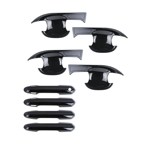 Exterior Door Handle w/ Handle Bowl Cover Trim, Glossy Black, Compatible with Toyota Rav4 2019-2024with Smart Keyhole)