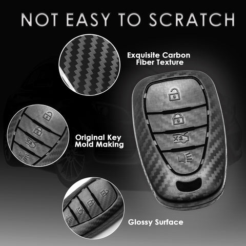 Matte Carbon Fiber Texture Key Fob Case Keyless Smart Key Protective Hard Cover for Chevrolet Cruze Malibu Camaro Volt 2016-2019 4-button Key