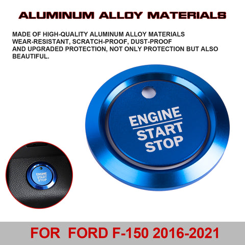 Glossy Blue Aluminum Alloy Engine Start Button Cover Trim For Ford F-150 2016-21