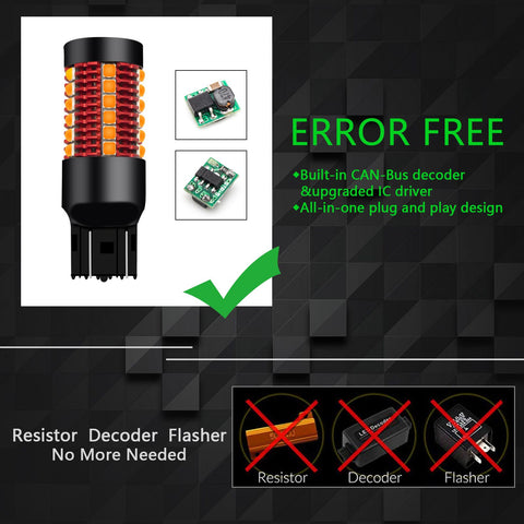 2pcs Error Free 1156 1141 BA15S / 7443 7440 T20 / 1157 2057 7528 BAY15D / 3157 3156 3057 4157 LED Turn Signal Light Bulb, Anti Hyper Flash Canbus Yellow Orange LED Bulb Replacement, No Load Resistor Need