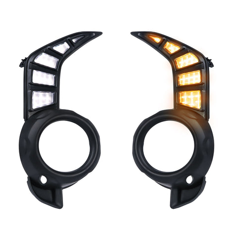 2pcs Switchback w/Turn Signal LED Flowing Front Fog Light Lamps with Bezel Cover Compatible With Toyota 4Runner 2014-2024, White/Amber