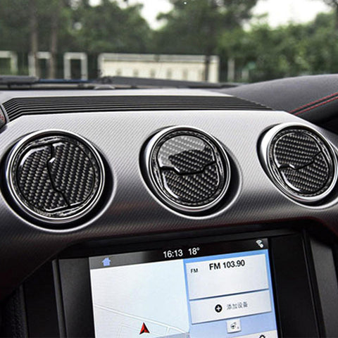 9Pcs Carbon Fiber Dashboard AC Air Outlet Overlay Trim For Ford Mustang 2015-up