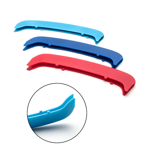 TRI Color M Sporty Grille Insert Trim Exact Fit Kidney Grill Stripe Clip for BMW 3 series E46 LCI Sedan 2002-2004 (11 beam bars)
