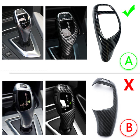 Carbon Fiber Pattern Gear Shift Knob Cover Trim for BMW F20 F21 F22 F23 F30 F32 F33 F34 F35 F36 F06 F12 F13 F25 F26 F15 F16 I8 X3 X4 X5 X6 Sports Style Car Accessories Interior Trim