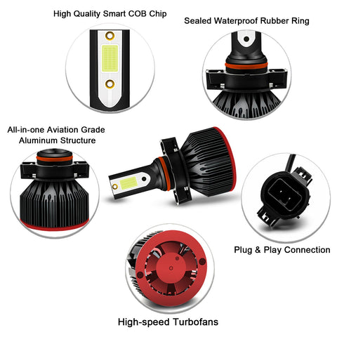 6000K Xenon White LED Headlight Bulb All-in-One Conversion High Low Beam Kit, 6000LM Super Bright Fog Light Replacement