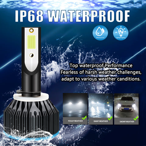 8000K Ice Blue LED Headlight Bulb All-in-One Conversion High Low Beam Kit, 6000LM Super Bright Fog Light Replacement