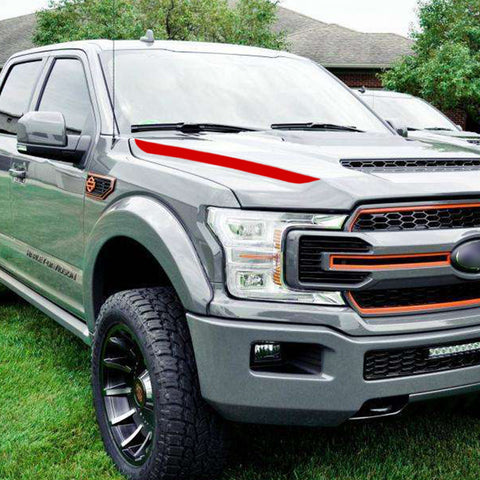 Glossy Black / Matte Black / Glossy Red Hood Spear Cowl Stripe Graphic Vinyl Decal Sticker for Ford F150 F-150 2015-2019