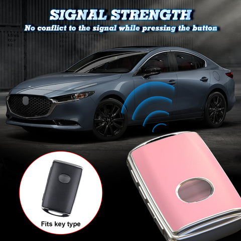 Pink TPU Sand Leather Full Protect Remote Key Fob Cover w/Keychain For Mazda CX-9 2020-23