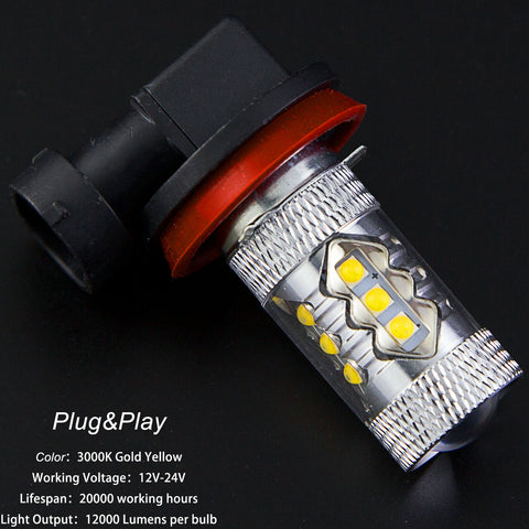 H11 H8 H9 Gold Yellow Projector LED Fog Driving Light Bulb for Honda Civic 2006-2019