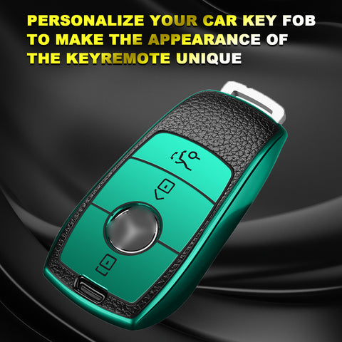 Soft TPU Leather Full Protection Smart Remote Key Fob Cover Case Holder Compatible with Mercedes E S Class 3 Button,Green