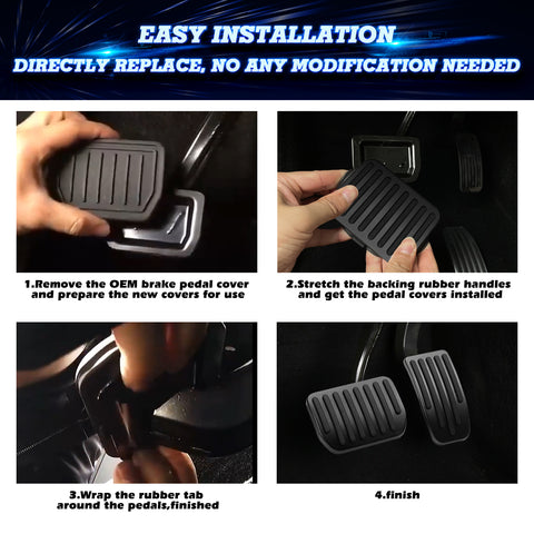Non-Slip Accelerator&Brake Foot Pedal Cover Replacement - Anti-Slip Gas Brake Paddle Protector - Aluminium Brake Foot Pedal Pad with Rubber Handle Compatible with Tesla Model 3 Y (Black)
