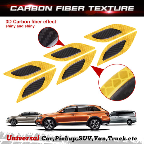 6x Yellow Carbon Fiber Pattern 3D PVC Night Reflect Car Vent Edge Bumper Decal