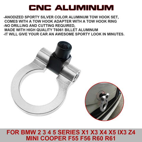 Silver Track JDM Style Aluminum Tow Hook For BMW 2 3 4 Series Mini Cooper F55 R60