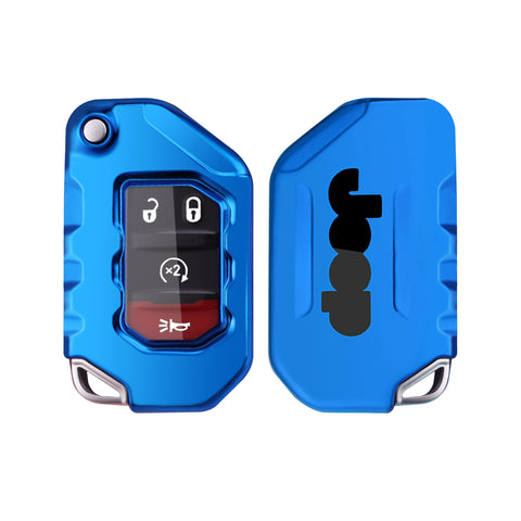 Blue Anti-dust Folding Remote Folding Key Case Skin For Jeep Wrangler 2018-2021