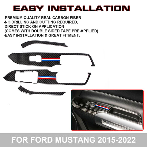 4X 3-Color Bar Carbon Fiber Window Switch Cover Trim For Ford Mustang 2015-2022