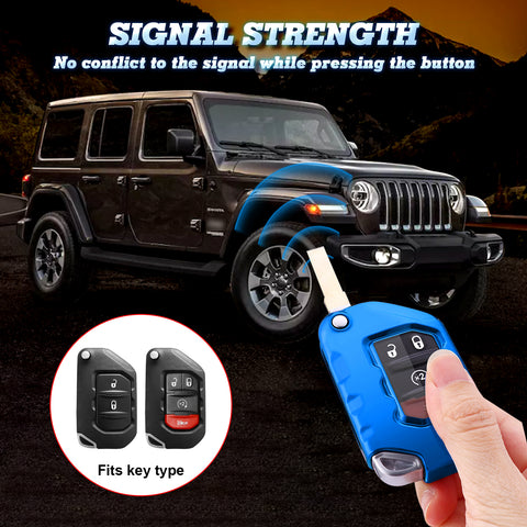 Blue Anti-dust Folding Remote Folding Key Case Skin For Jeep Wrangler 2018-2021
